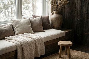Cozy Winter Window Rustic Seat, an Architecture Photo by Virgo Studio