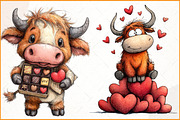 Valentine Highland Cow Clipart, an Illustration by Watercolor design (Thumbnail 2 of 4)