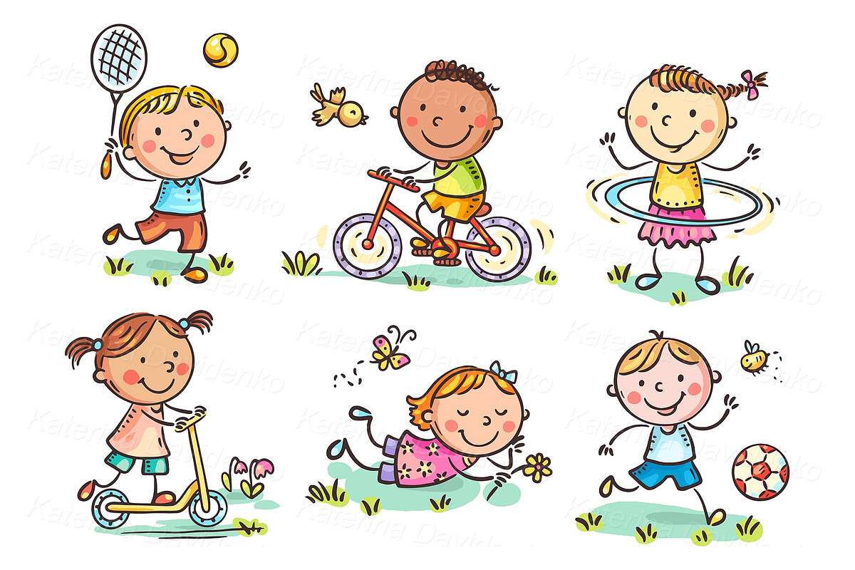 Doodle kids playing outdoors clipart, a Person Illustration by Bubert Art (Photo 1 of 4)