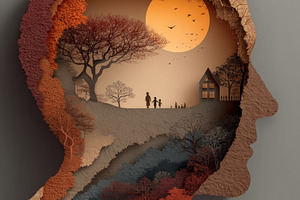 Surreal Paper Cut Illustration of Human Head Silhouette with Fam, a Food & Drink Photo by José Manuel Gelpi