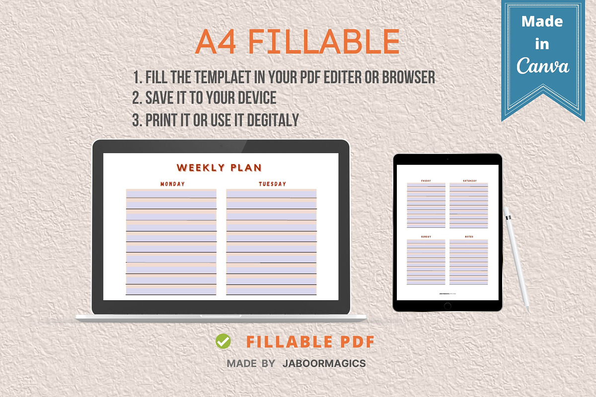 Weekly Planner Template, Canva, a Templates & Theme by Jaboor Magics (Photo 4 of 5)
