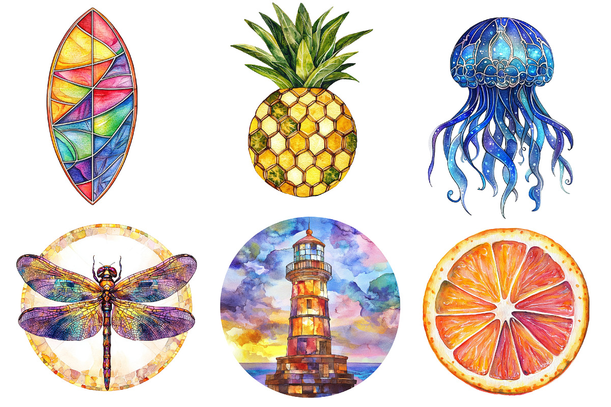 Round Stained Glass Summer Clipart, an Illustration by CreationArt (Photo 3 of 5)