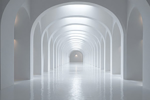 Elegant white corridor with arches, a Photo by Beautiful things