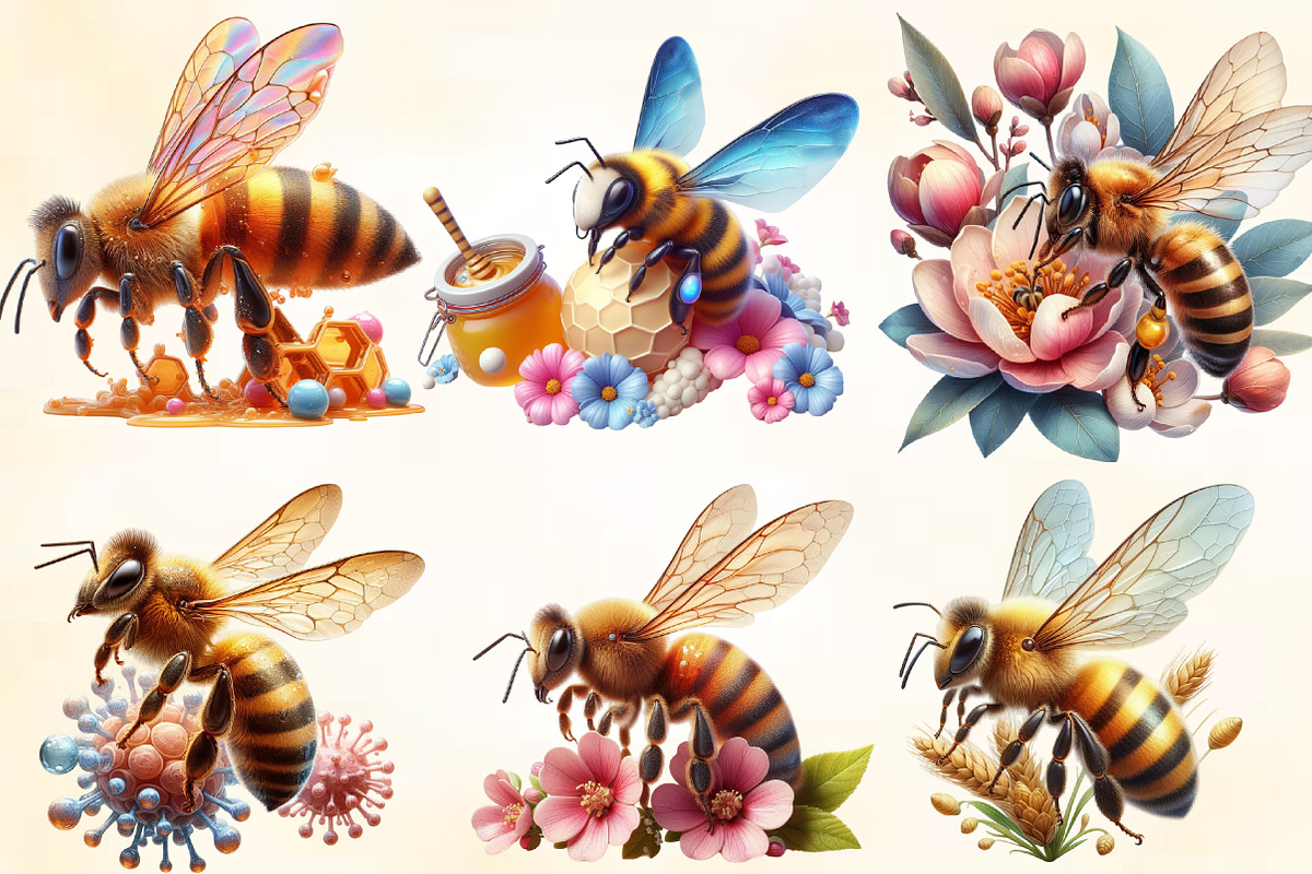 Watercolor Cute Honey Bee Clipart, an Illustration by CraftArtStudio (Photo 2 of 3)