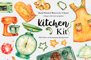 Watercolor kitchen utensils clipart, an Object Graphic by Belusuab (Thumbnail 1 of 4)
