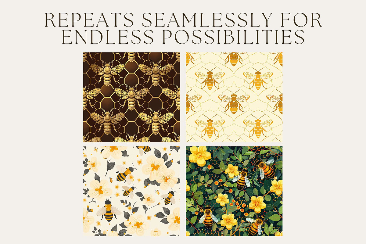 4 Bee Seamless Patterns, a Pattern Graphic by Inknfolly