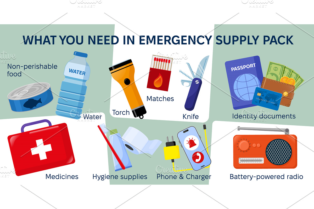 Emergency evacuation supply concept, an Object Illustration by JeanBet