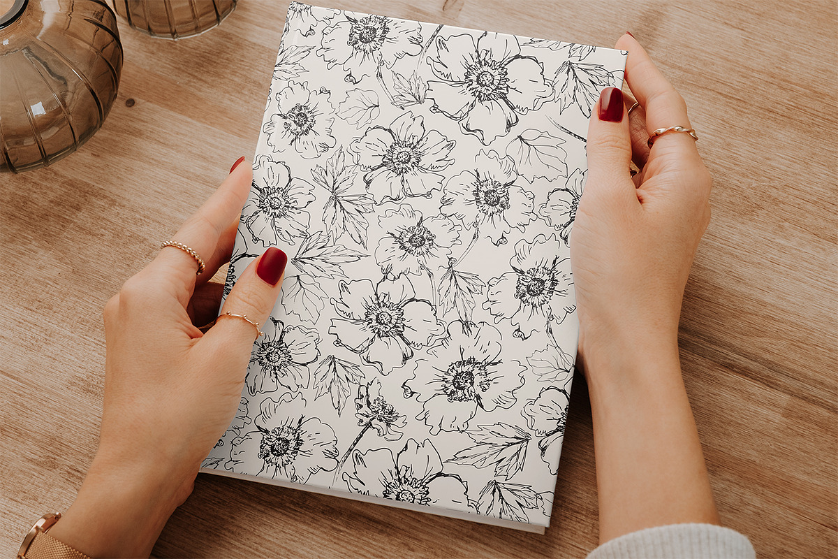Sketched Japanese Anemones, a Pattern Graphic by MalyskaStudio (Photo 11 of 11)