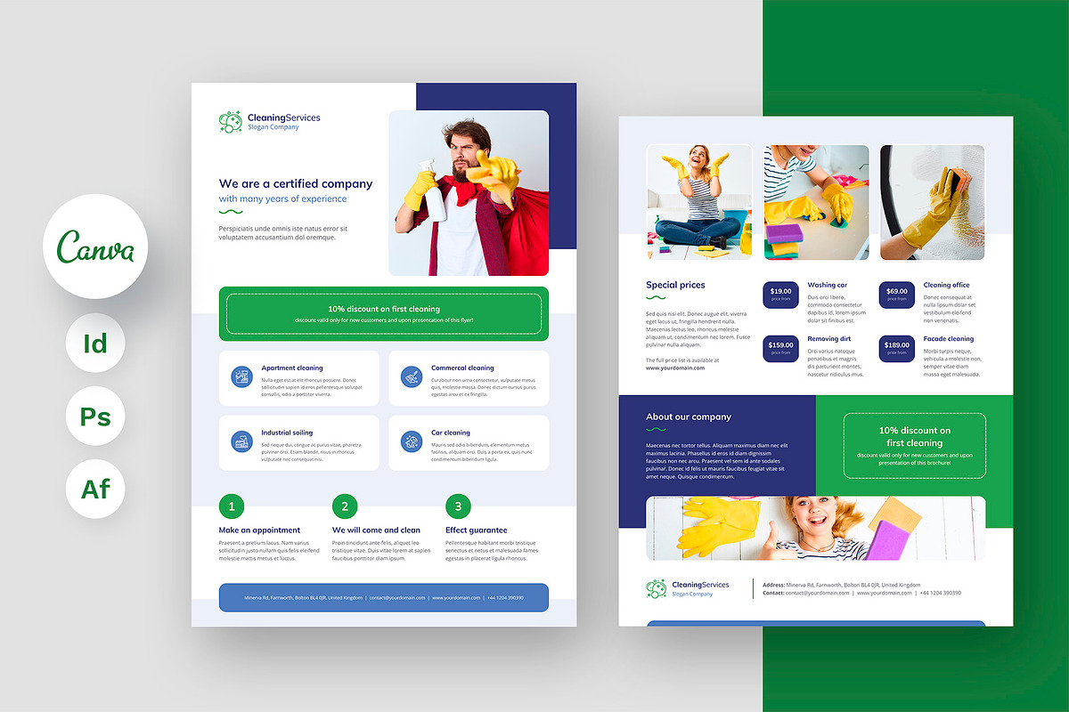 Cleaning Service Canva Flyer Design, a Flyer Template by artbart (Photo 1 of 9)