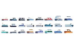 Pontoon boat icons set. Set of, a Transportation Illustration by Ylivdesign