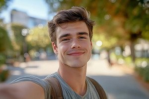 Young man in sunny park, a Photo by Beautiful things