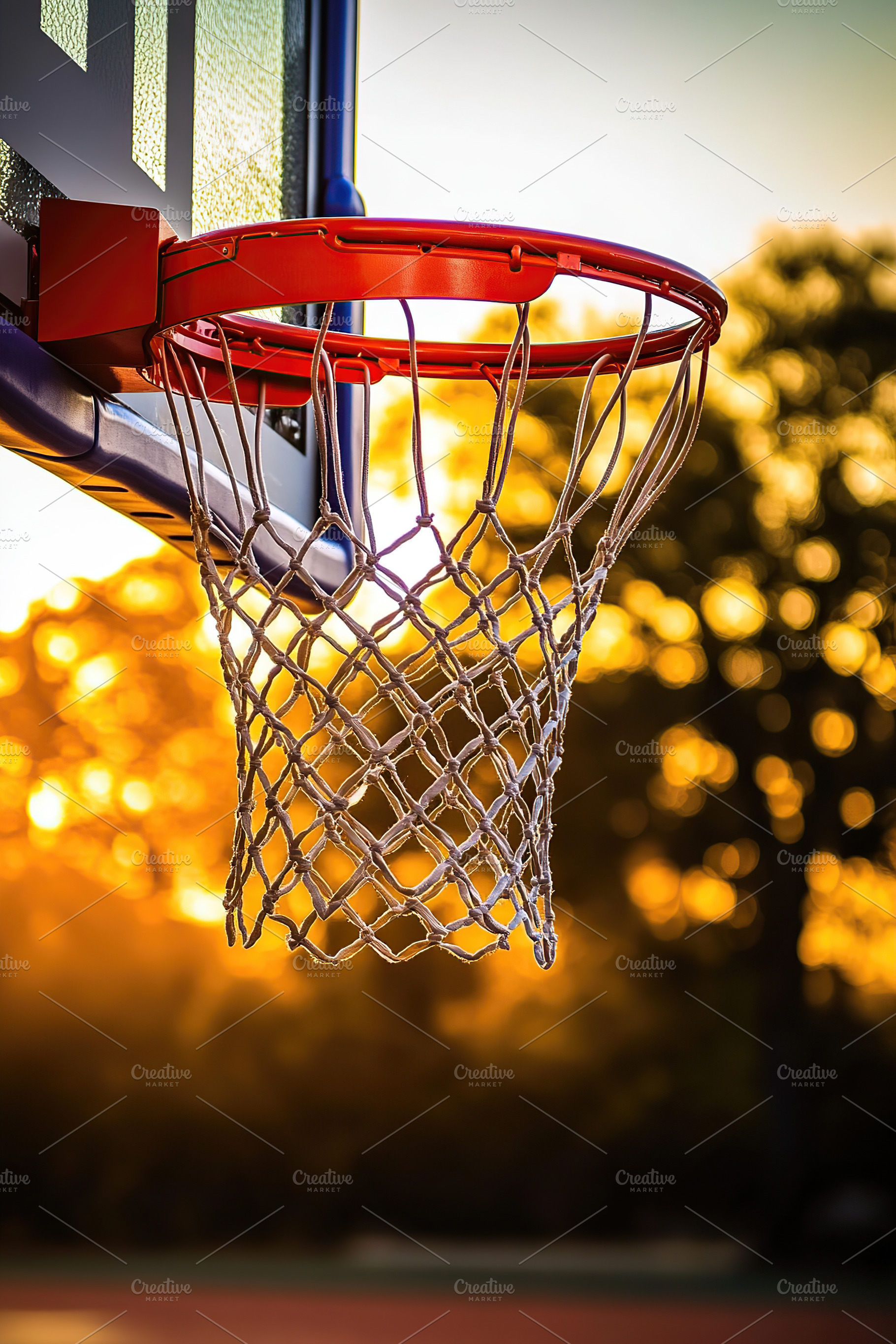 Basketball hoop captured at dawn with a blurred background in high-quality deta, a Photo by AlyaAnd