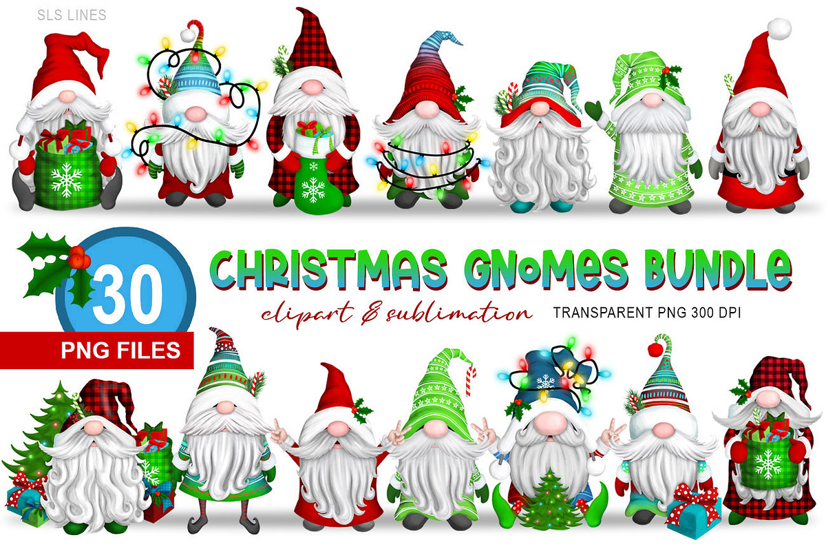 Christmas Gnomes Holiday Clipart, an Illustration by SLS Lines (Photo 1 of 7)