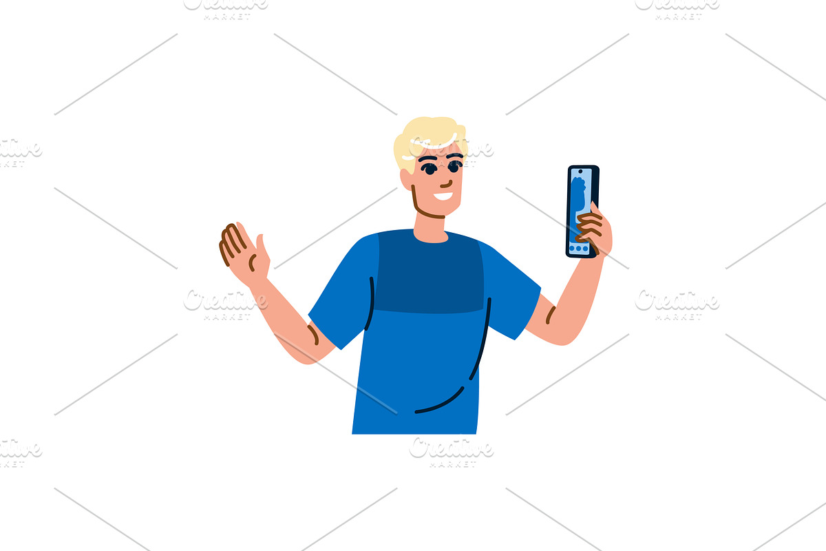 Young man making a video call and, a Technology Illustration by pikepicture