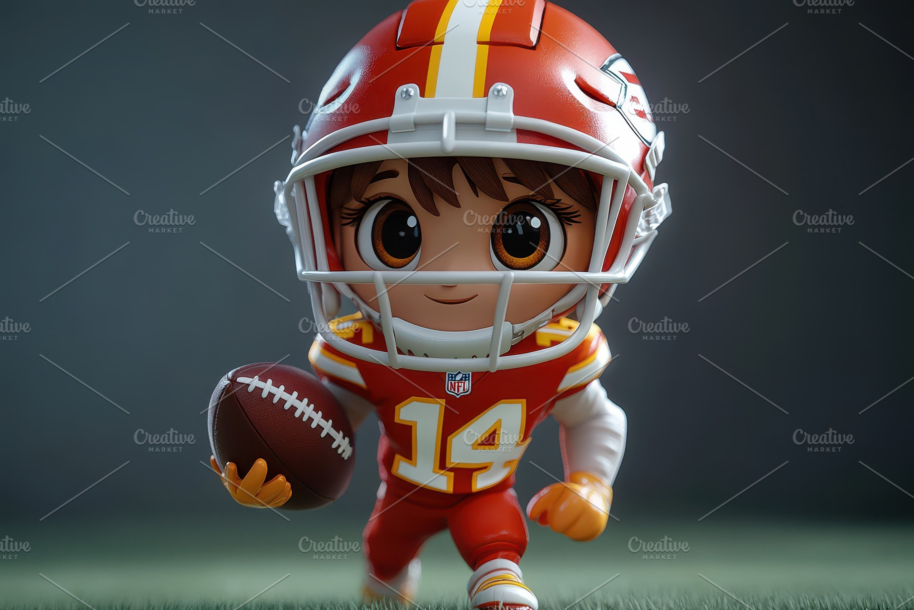Cute toy football player in red and, a Photo by Tanuart
