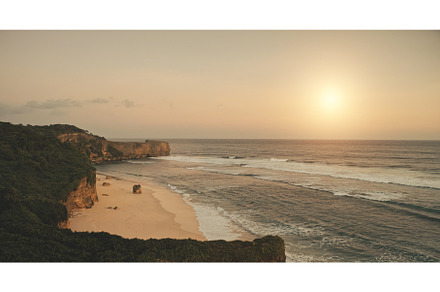 Green cliff shore at sun light, a Nature Photo by Goinyk