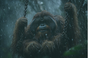 A baby orangutan is with its mother, an Animal Photo by ZinetroN