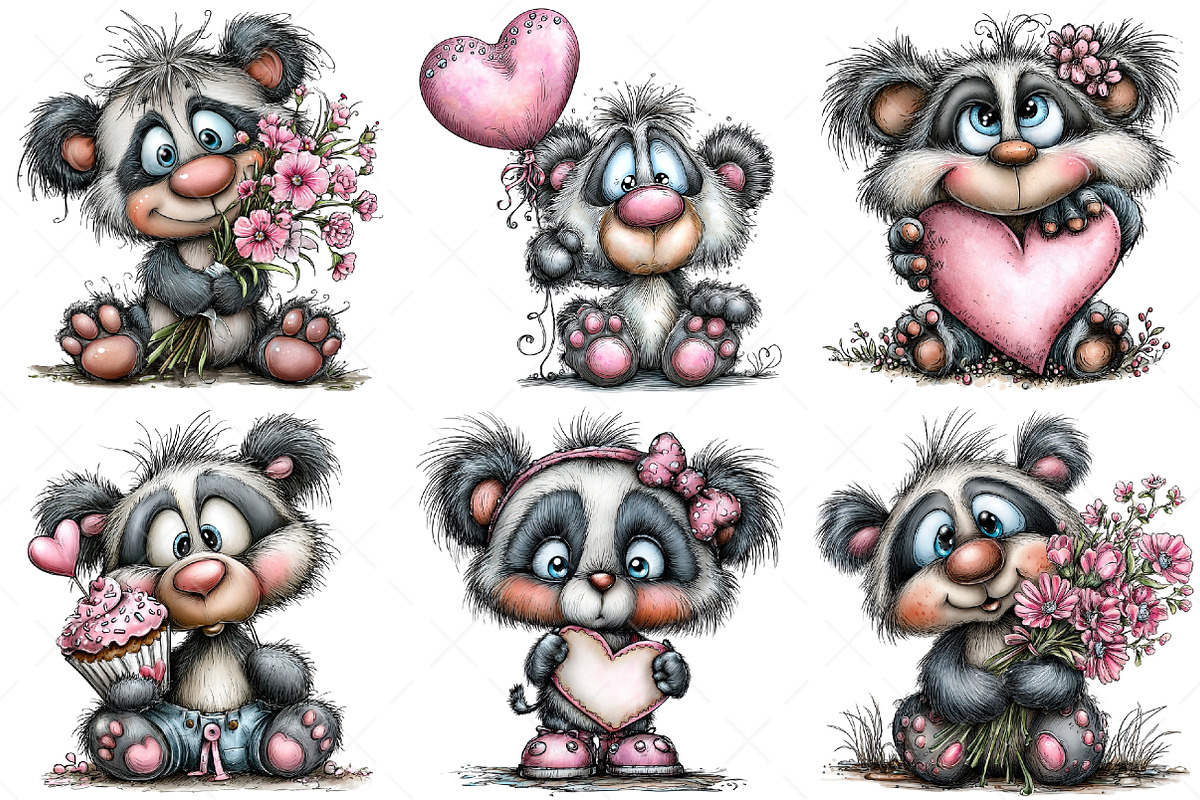 Quirky Valentine's Day Panda Clipart, an Illustration by Craft Nest (Photo 7 of 9)
