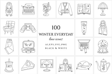 Winter everyday line icon set, an Outline Icon by NatalieArtShop