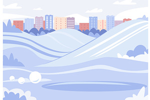 Snowy city park with hills for, an Illustration by Valerie Bodnar