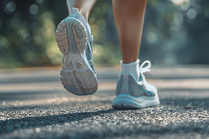 Female feet running in sport shoes on park path, a Person Photo by AlyaAnd