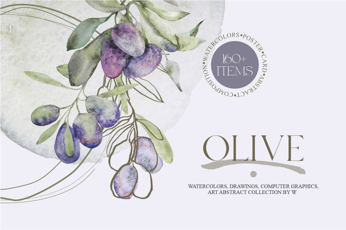 OLIVE - watercolor set, an Object Graphic by Collection by VY (Photo 1 of 14)