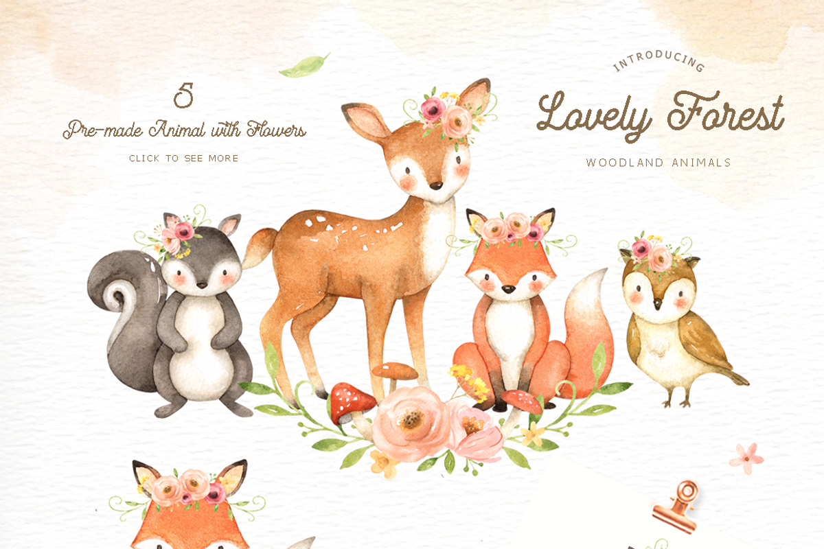 Lovely Forest Watercolor Clip Art, an Animal Illustration by everysunsun (Photo 3 of 4)