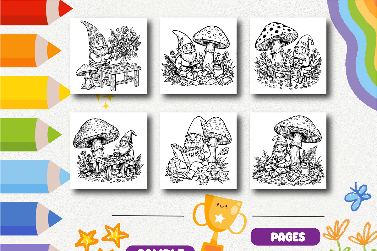 Gnomes Mushroom Garden Coloring, a Seasonal Illustration by Design Zone (Photo 4 of 5)
