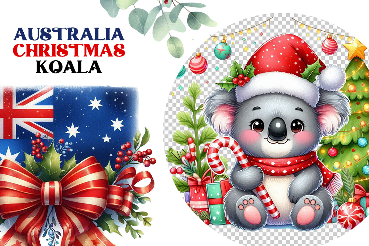 Australia Christmas Koala cliparts, a Seasonal Illustration by FITALARTSNEDIGI (Photo 6 of 10)