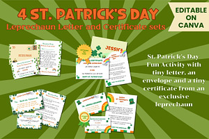 4 Leprechaun Letter&Certificate sets, a Print Template by Adalin Shop
