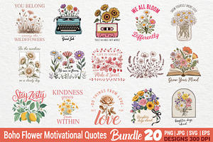 Boho Flowers Motivational Bundle, an Illustration by Actual Pixel