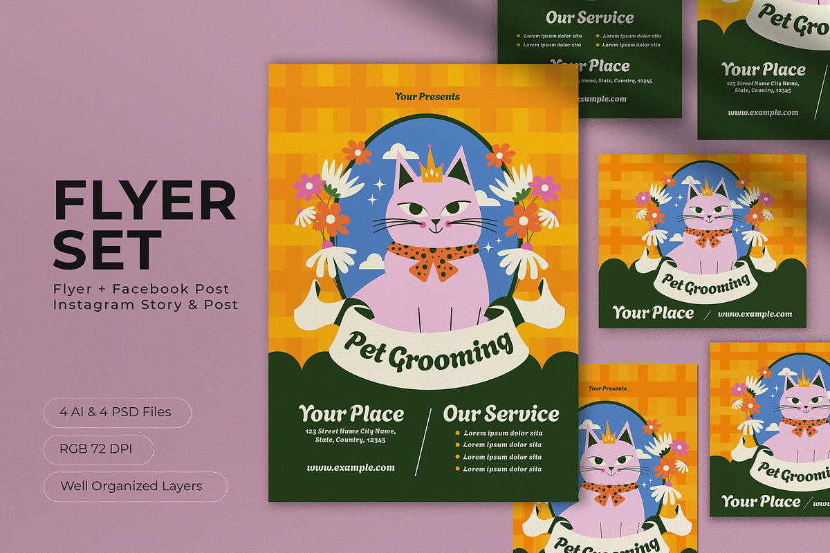Yellow Hand Drawn Pet Grooming Flyer, a Flyer Template by graphicook (Photo 1 of 4)