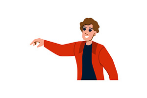 Young man pointing with finger and, a Person Illustration by pikepicture