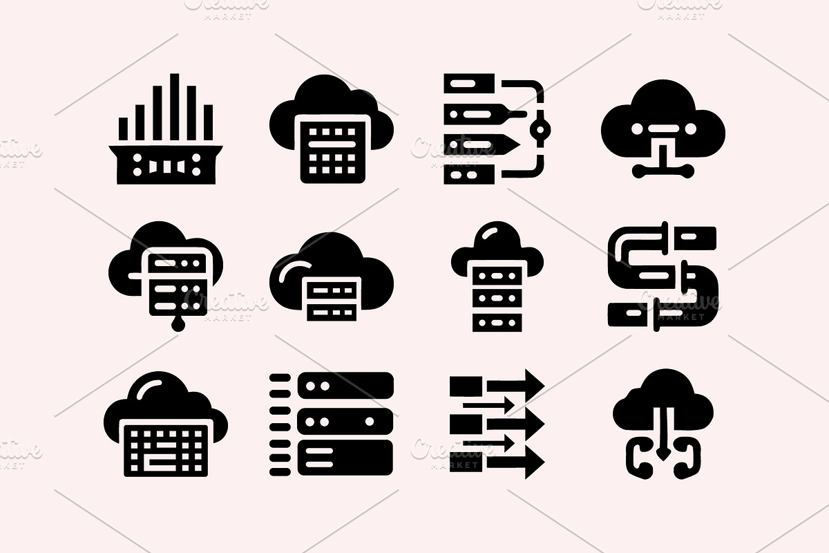 Tech Cloud Data Server Icons Bundle, a Solid Icon by Vectorium Studio (Photo 4 of 24)