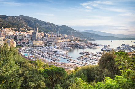 Monaco from above at sunrise on stock photo containing monaco and panorama