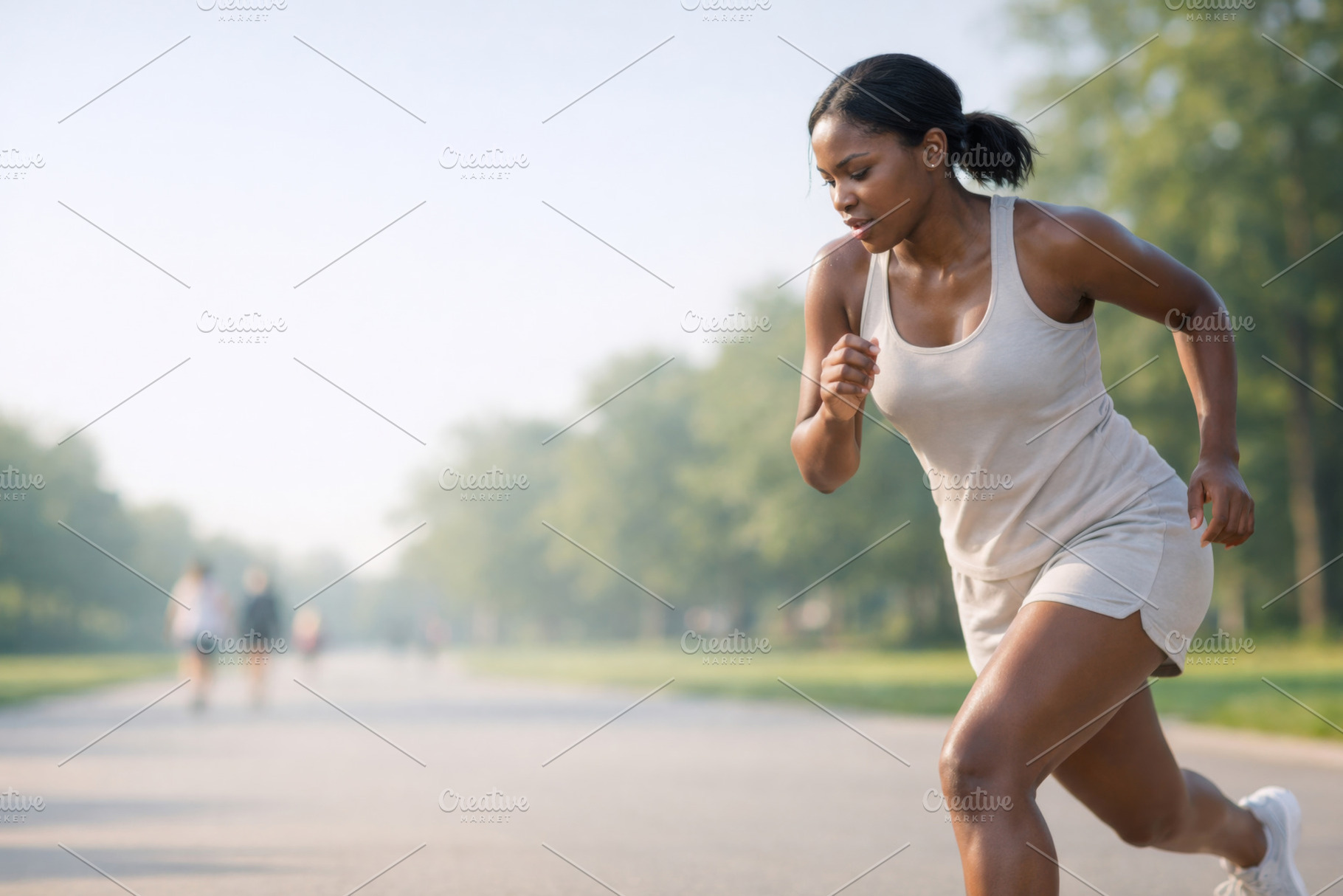 Woman running outdoors during summer, a Photo by Dvoevnore photos