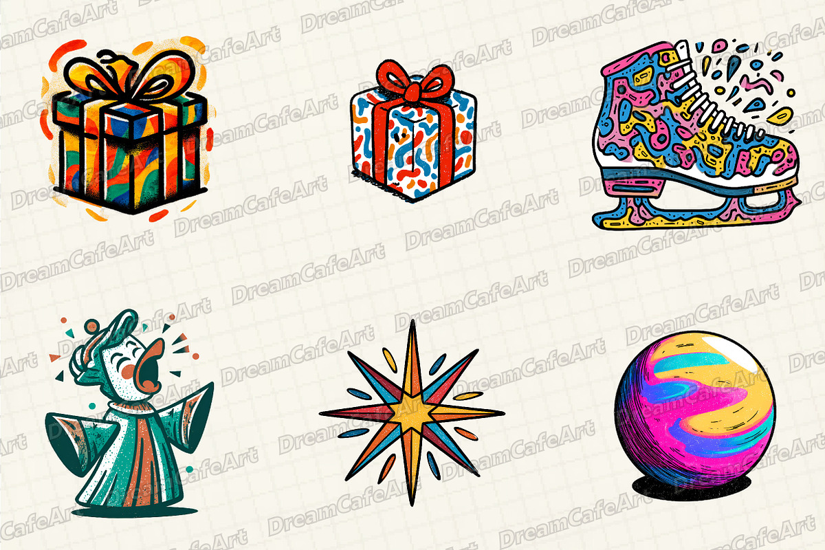Groovy Retro  Christmas Clipart, an Illustration by DreamCafeArt (Photo 5 of 7)