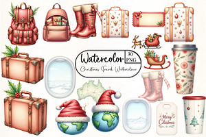 Christmas Travel Watercolour Clipart, an Illustration by CrexoraLab
