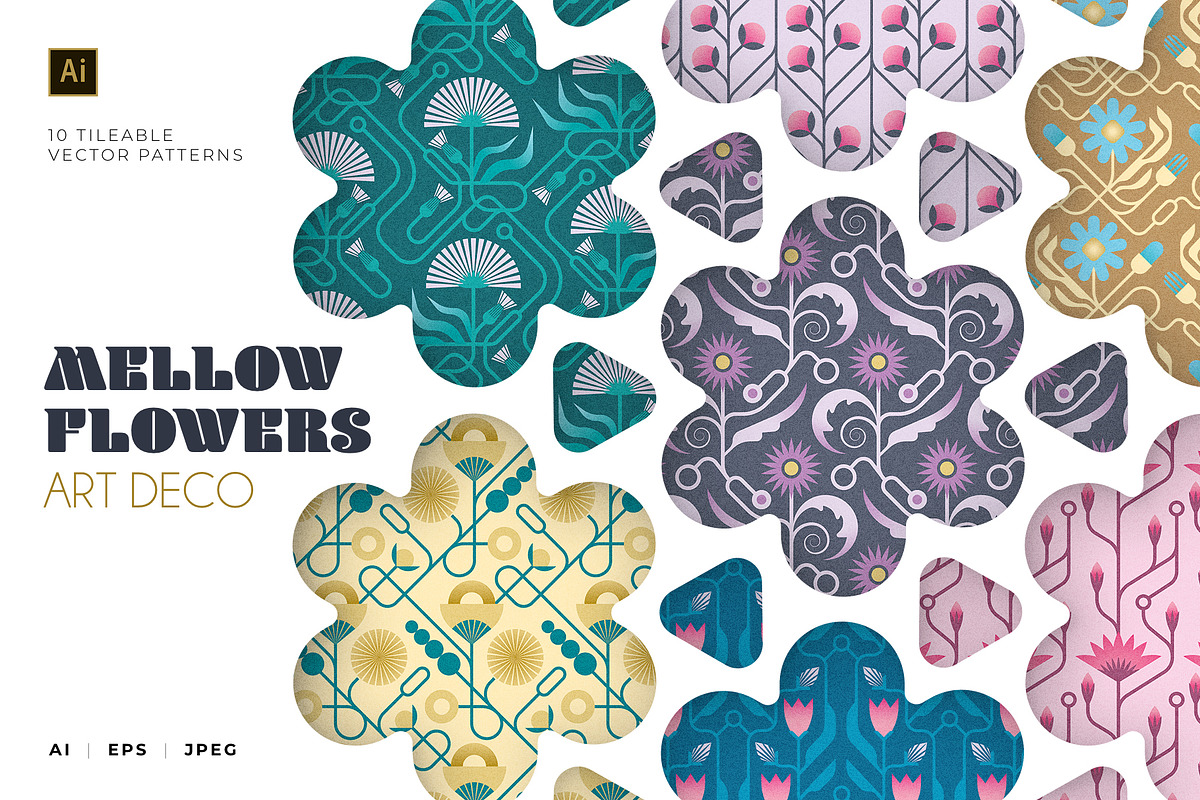 Geometrical Art Deco Floral Patterns, a Pattern Graphic by Designnina Shop (Photo 1 of 9)