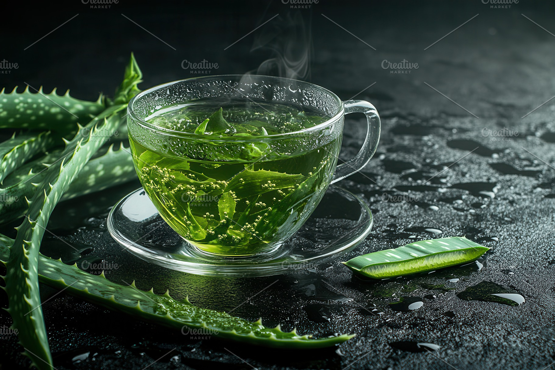 Fresh green tea in a transparent cup, a Photo by Pavel_design