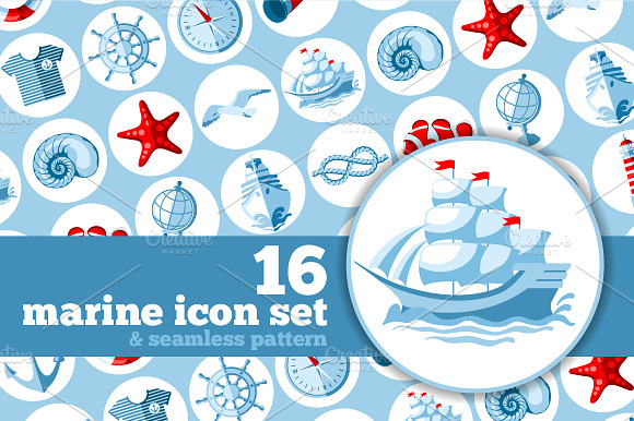 Marine Icons In Flat Style