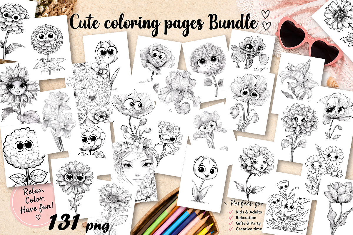 Summer flowers Coloring pagess, a Decorative Illustration by ElenazlataArt (Photo 1 of 5)
