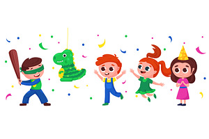 Children play pinata. Boy ready to, an Object Illustration by LadadikArt