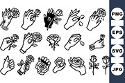 Hand Holding Rose Tattoo Set, an Illustration by designvectx (Thumbnail 1 of 3)
