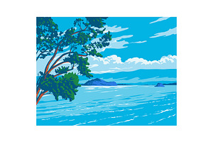 Taiputuputu Pahi Beach in Paihia WPA, an Illustration by patrimonio
