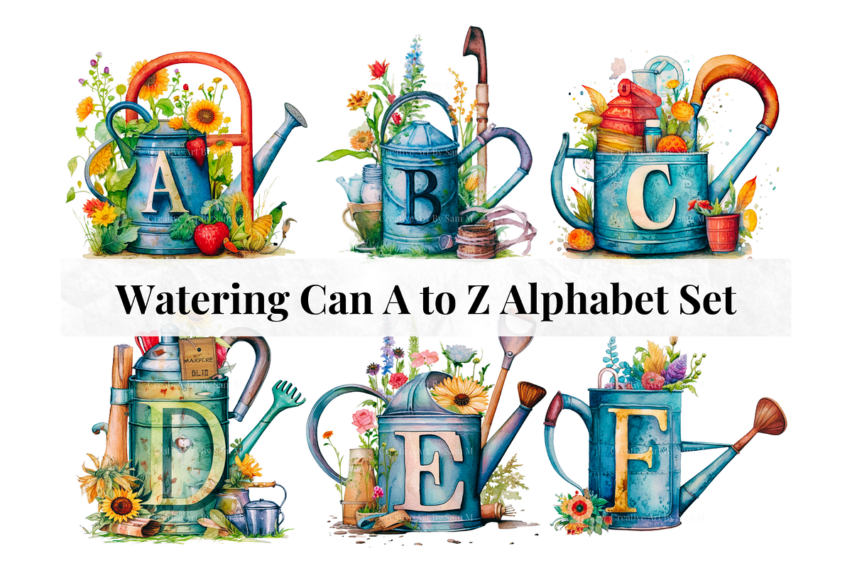 Garden Watering Can Alphabet Letters, a Decorative Illustration by Creative Art By SamM (Photo 1 of 10)