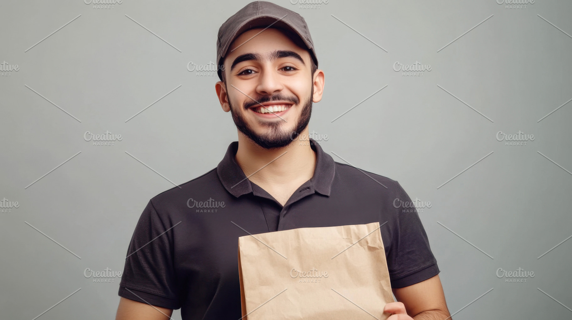 Man smiling while holding a package, a Photo by Beautiful things