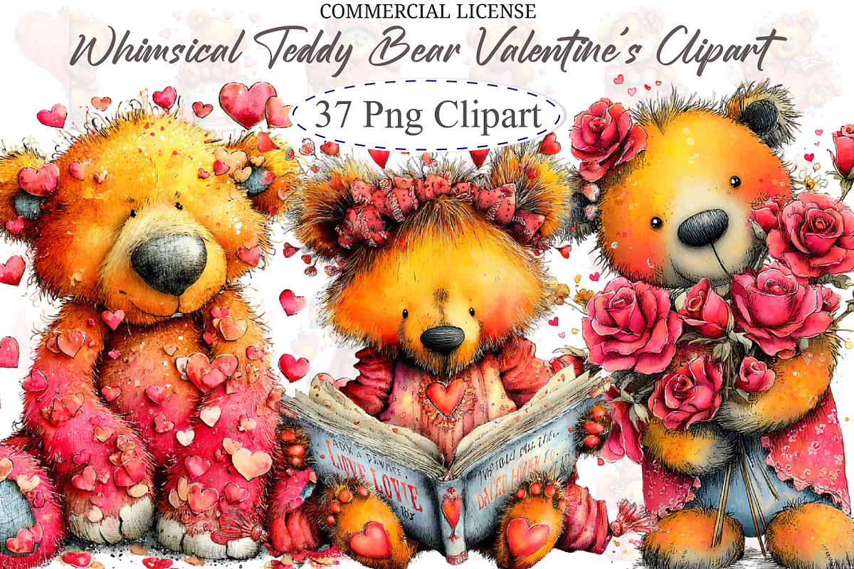 Whimsical Teddy Bear Valentine's Cli, an Illustration by designcity5 (Photo 1 of 5)