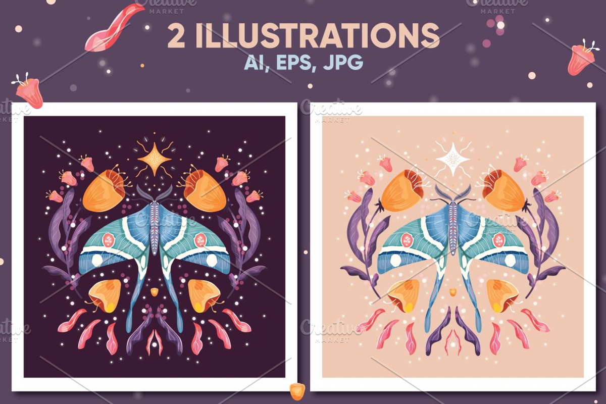 Moths, graphics and seamless pattern, a Pattern Graphic by Blue Lela Design (Photo 2 of 5)