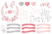 Pink & Grey Floral Heart & Banners, an Illustration by Amanda Ilkov (Thumbnail 4 of 4)